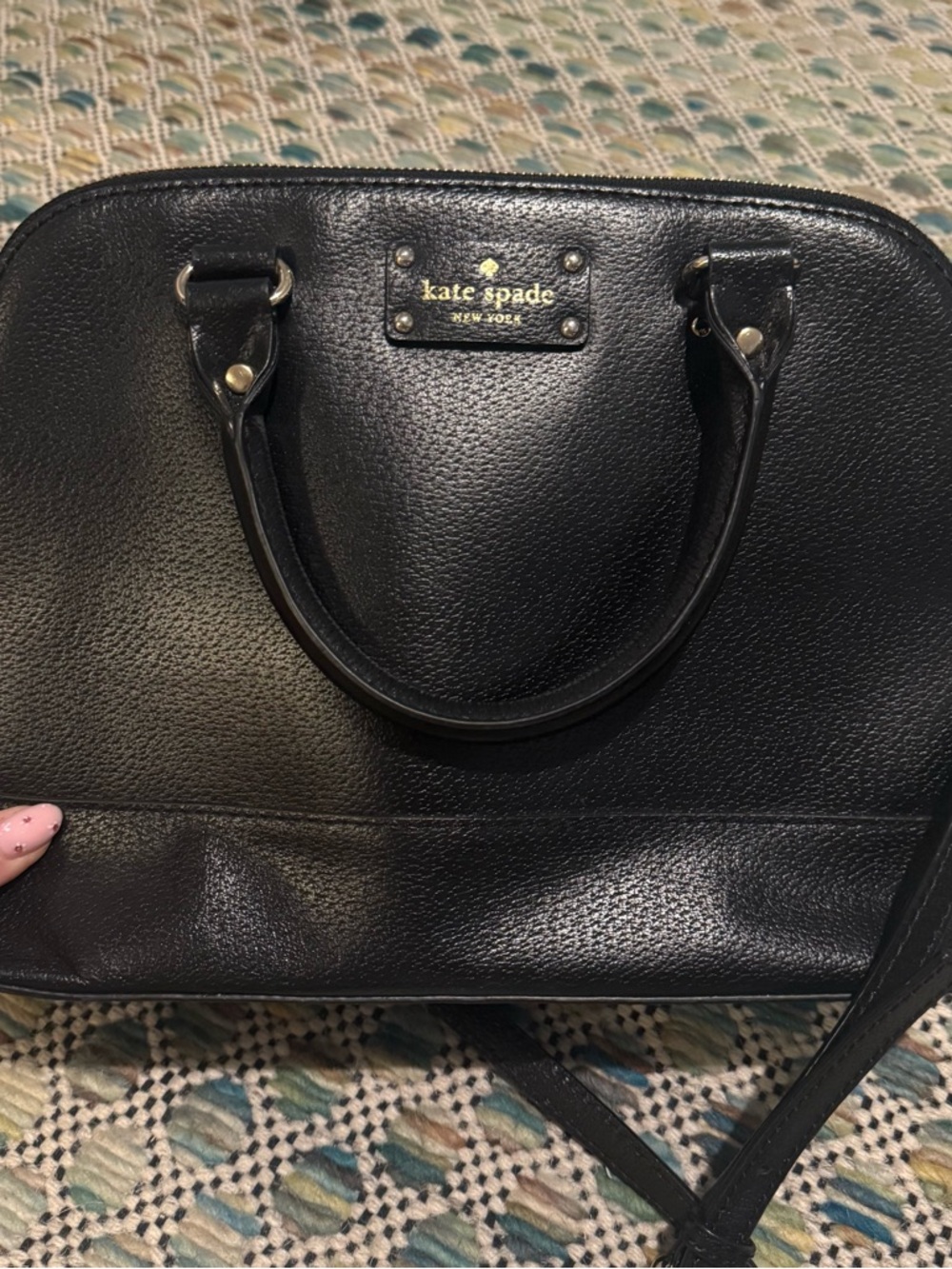 kate spade black leather dome satchel with crossbody strap - Picture 2 of 5